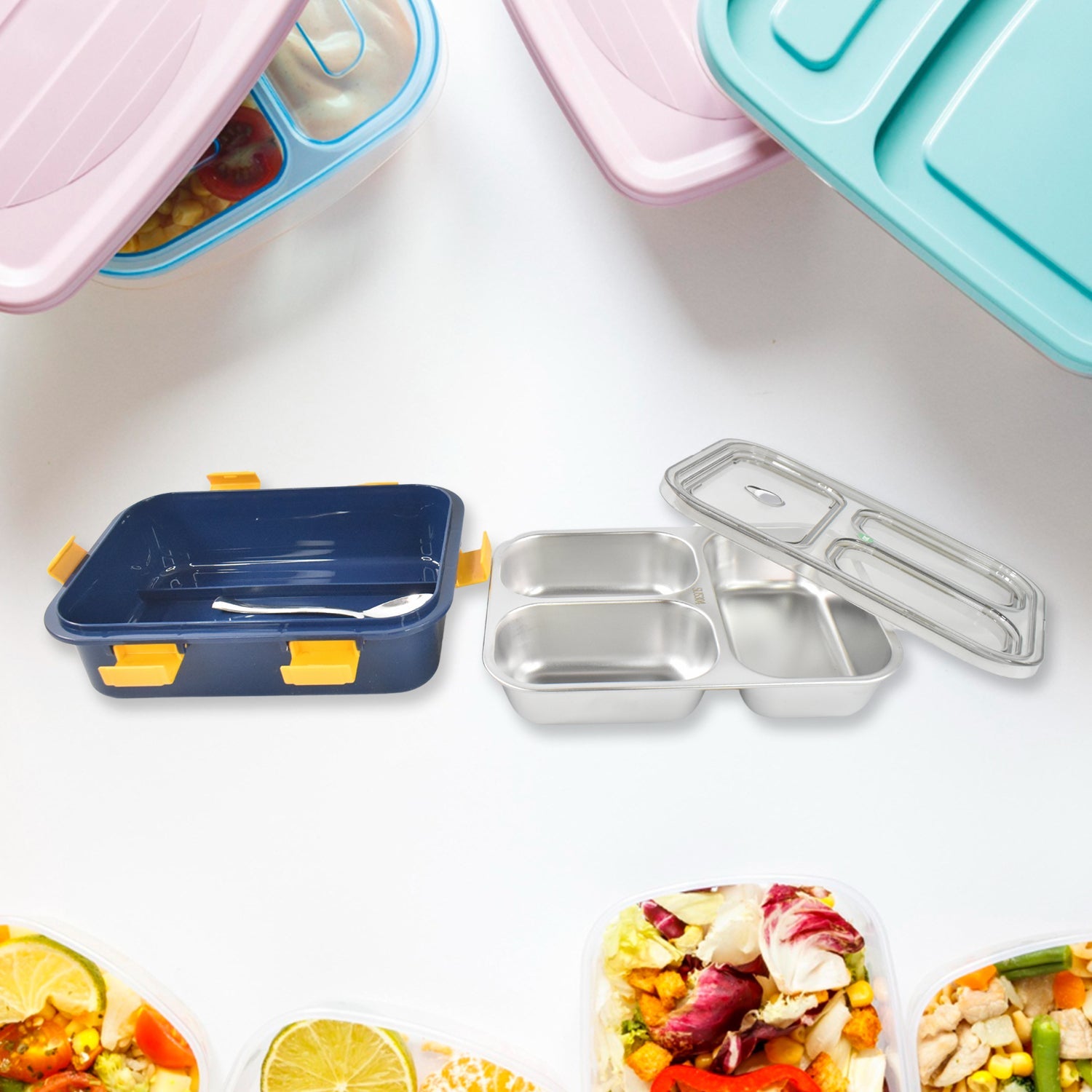3 Compartment Transparent Stainless Steel Lunch Box for Kids 3 Compartment Transparent Stainless Steel Lunch Box for Kids